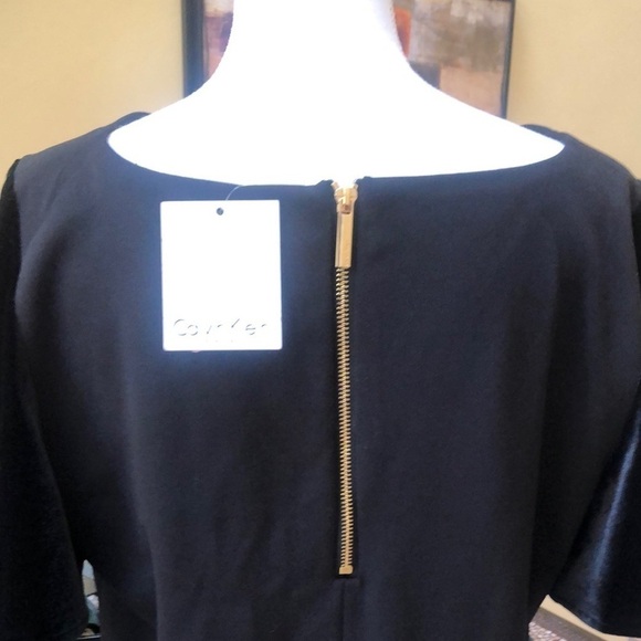 Calvin Klein Velvet Flutter Sleeve Stretch Fitted Black Sheath Dress Size 14 NWT - Picture 10 of 14